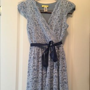 modcloth blue v-neck lace dress