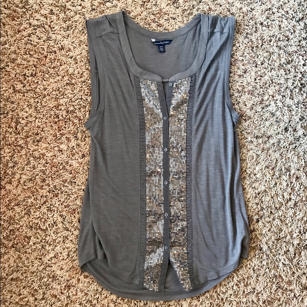 Grey sequin tank top