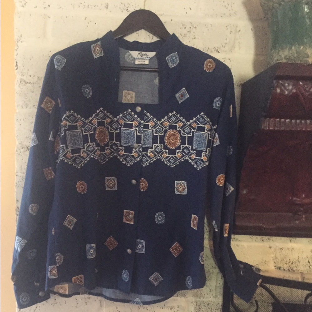 Roper Blue Southwestern Print Blouse