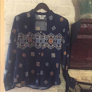 Roper Blue Southwestern Print Blouse