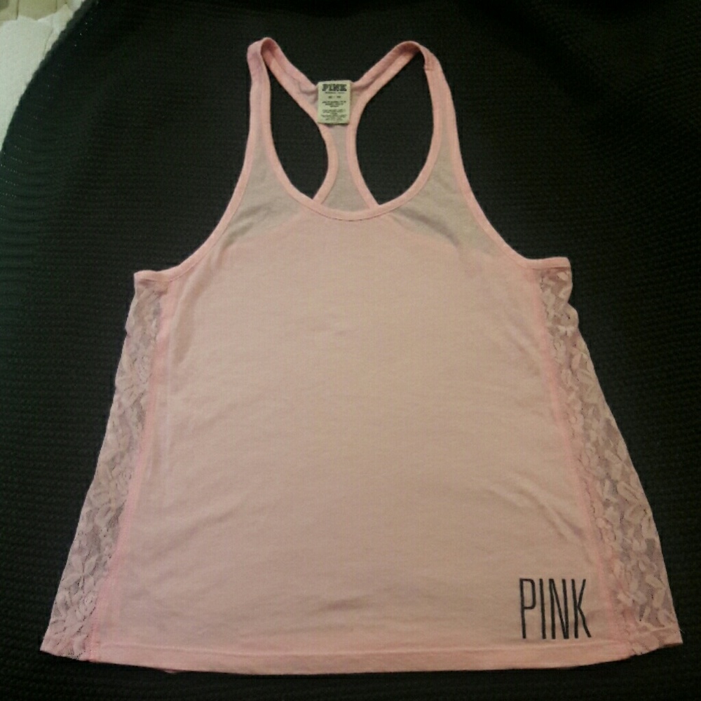 Liggt pink love pink gym tank xs w lace