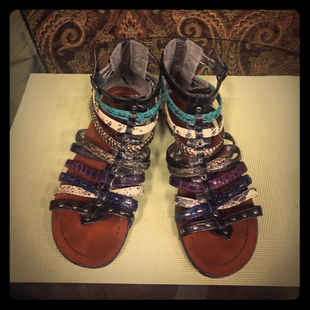 ALDO multi-colored, back zip sandals US9 EU40