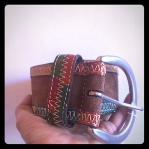 Authentic Fossil leather belt stitched festival