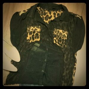*Blu Pepper sheer leopard print boyfriend blouse