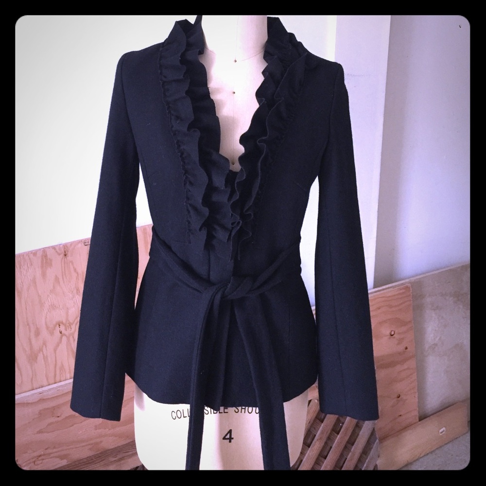 H&M Black Ruffle Collar Jacket