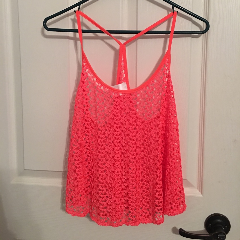neon pink crop top/ cover up