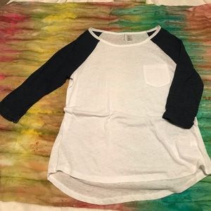 Soft white and navy baseball tee