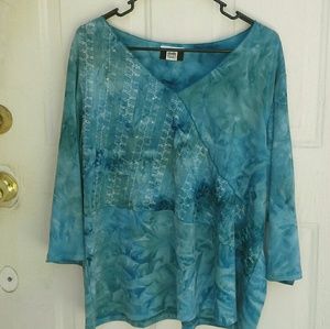 Studio 1940 tie blue summer embellished  blouse 2X