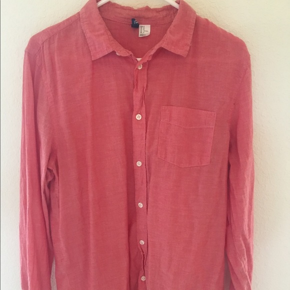 H&M light button up MEDIUM light red - Picture 1 of 4
