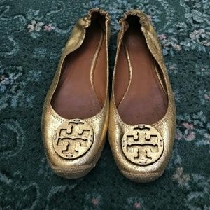Gold Authentic Tory Burch Flats