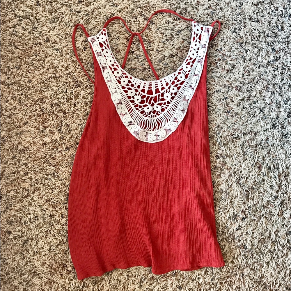 Lace accent criss-cross back tank top Forever 21