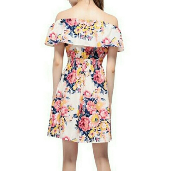 Off Shoulder Floral Print Dress NWOT Many Sizes - Picture 2 of 7