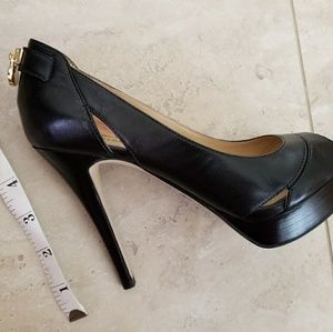 Black Leather Michael Kors Heels w/gold details