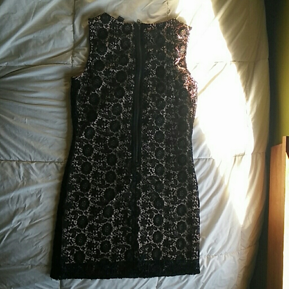 Black and pink lace fitted dress