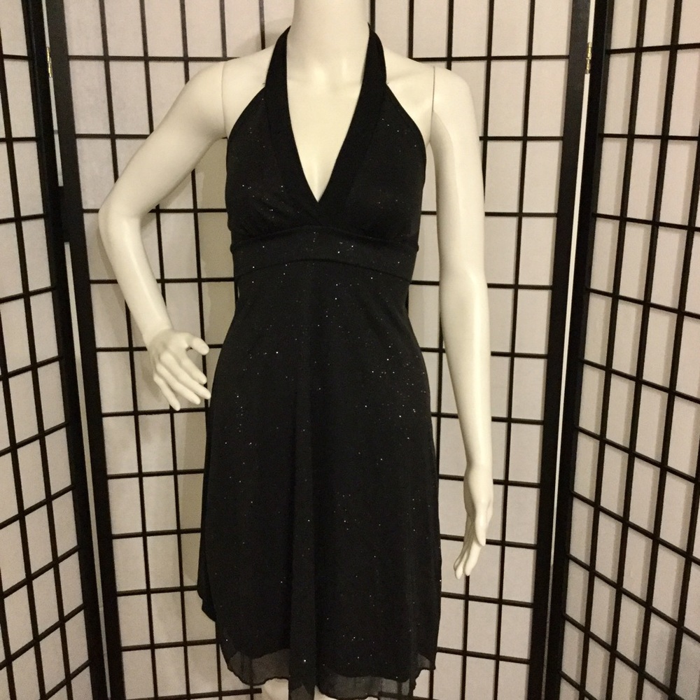 Sequin low v neck halter dress