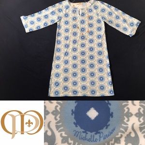 Michelle Parisou Bell-Sleeve Blue Tunic Dress
