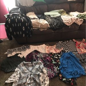 Blouses, rompers and dresses. 9 pairs of shorts