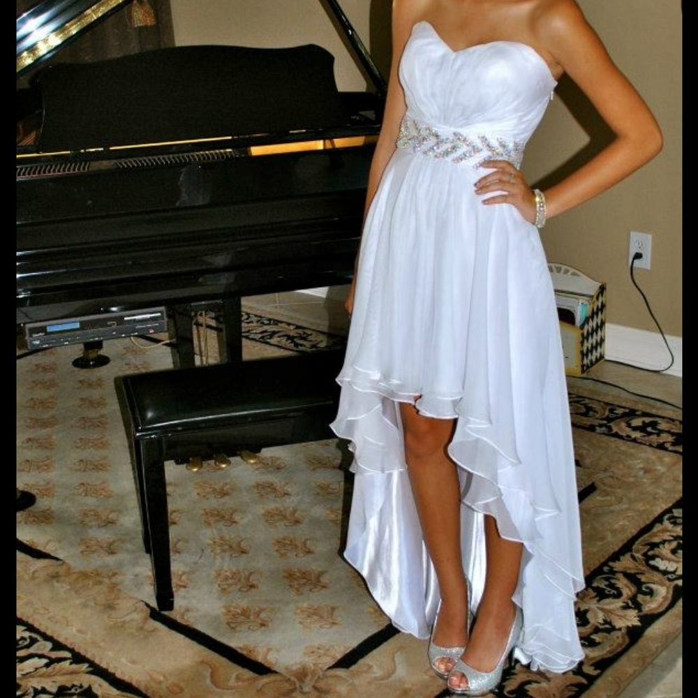 !! SOLD !! La Femme White High Low Dress - Picture 1 of 7
