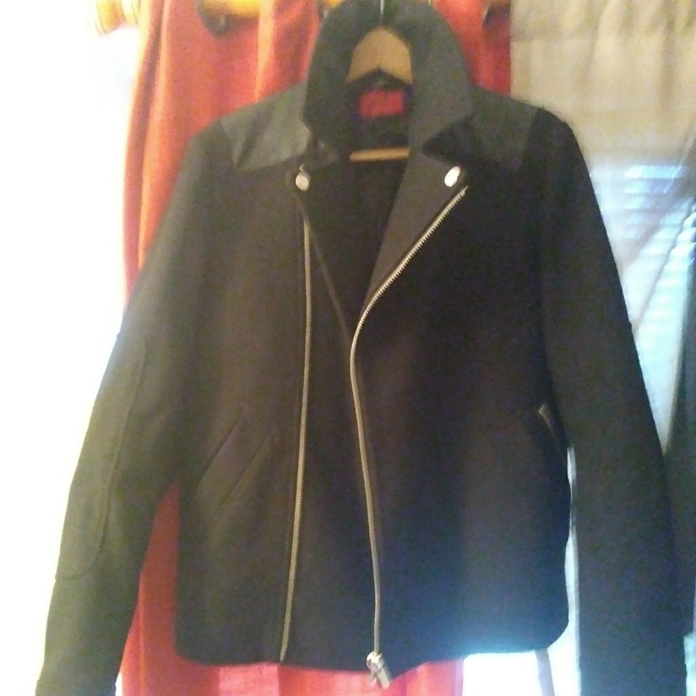 Hugo boss wool and leather coat