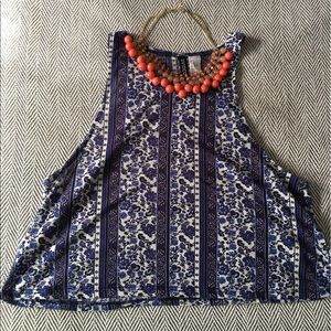 Blue and white floral crop top tank