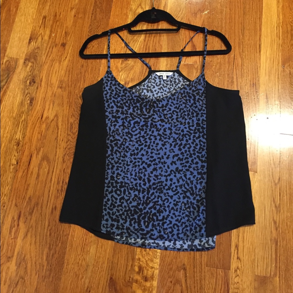 Black and blue leopard satin tank