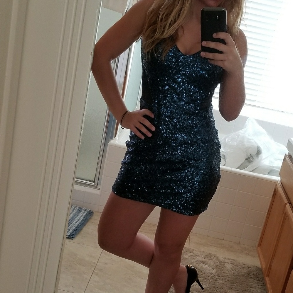 Bebe Blue Sequin Sparkle Dress