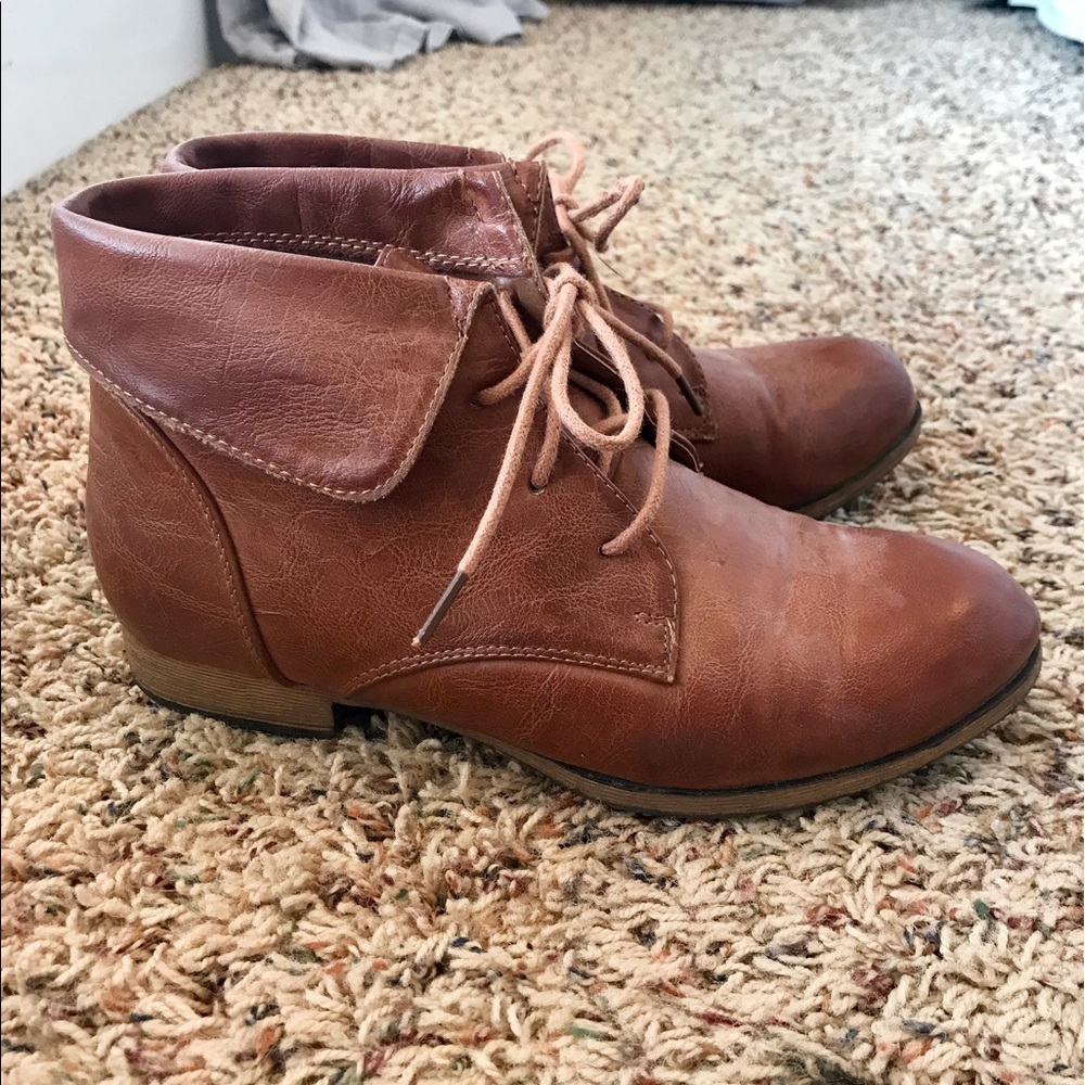 Brown leather booties