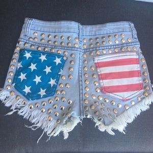 Blue studded American flag jean shorts size small
