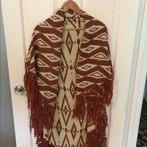 Tribal print fringe kimono