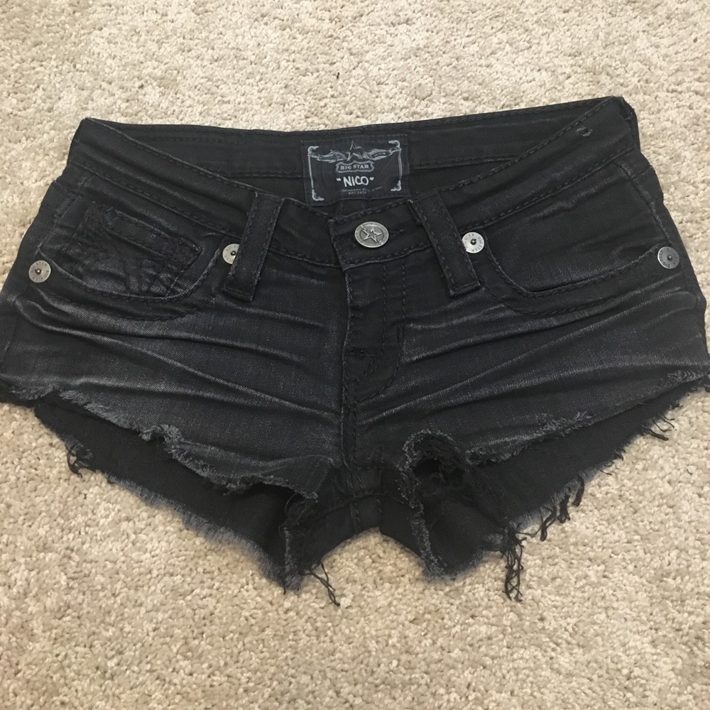 Black jean cut off and frayed shorts