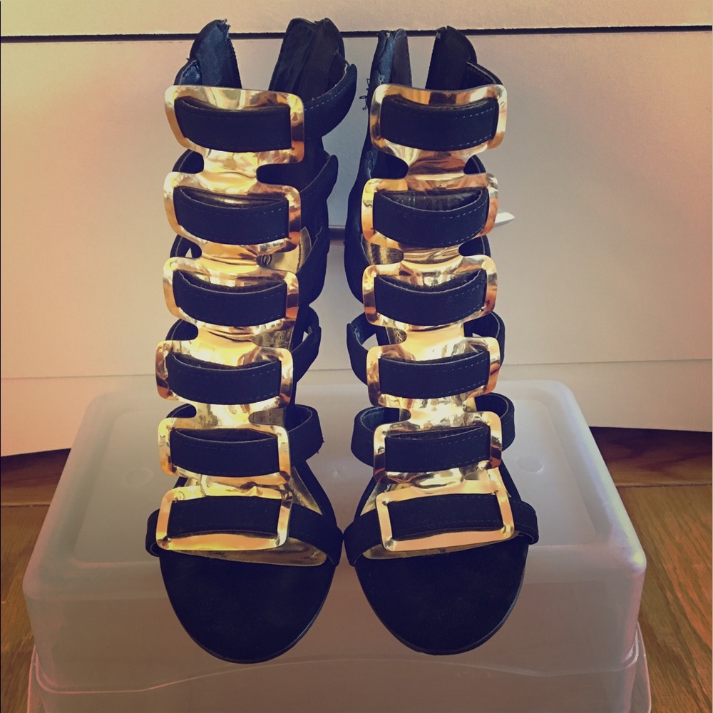 Gold Plated High Heel Open Toe Booties