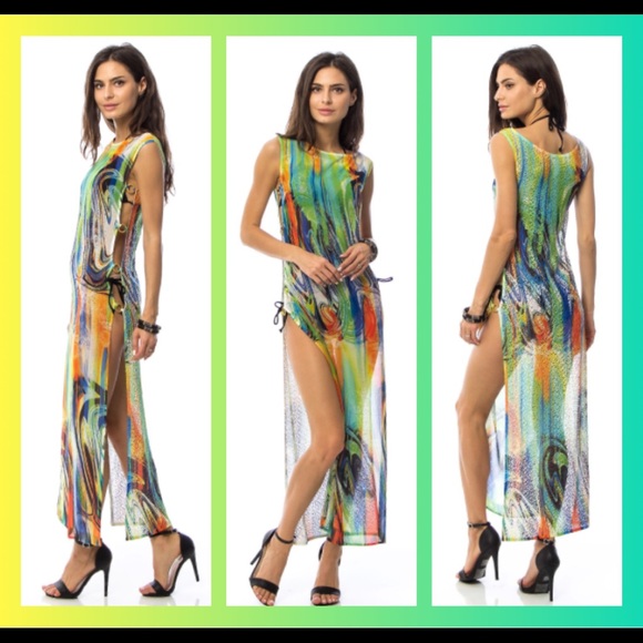 Other - Swirl Print Embellished Maxi Cover-Up