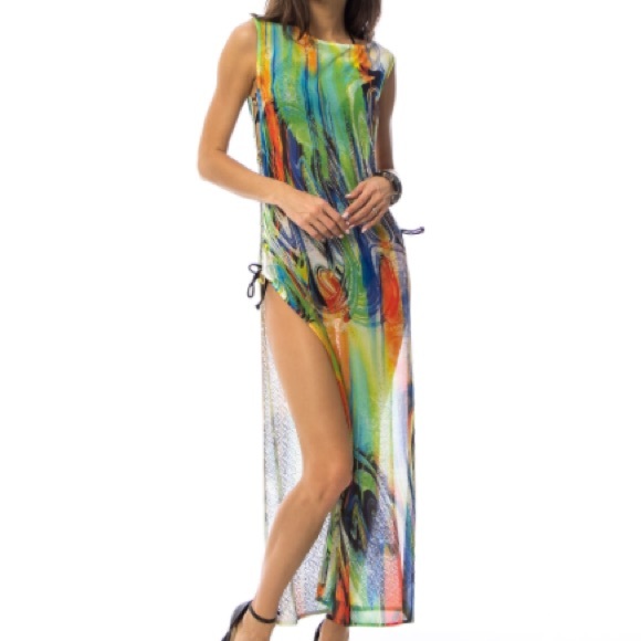 Swirl Print Embellished Maxi Cover-Up - Picture 2 of 5