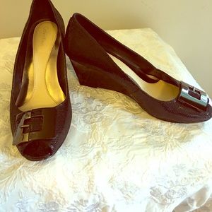 Calvin Klein peep toe black wedge
