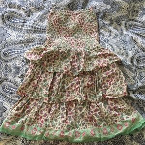 Strapless green & fuchsia ruffled tier dress 🍀🌸