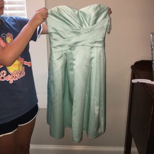 David's Bridal strapless bridesmaid dress