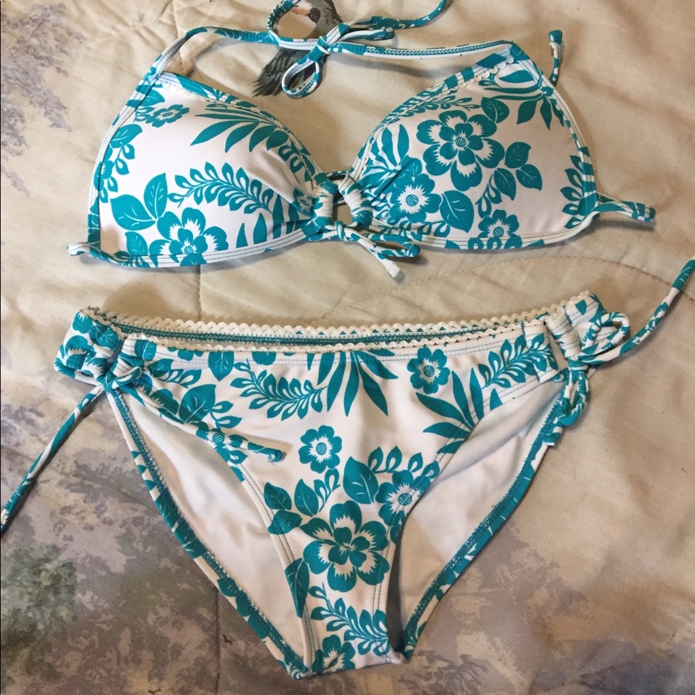 Blue and White Floral Bikini