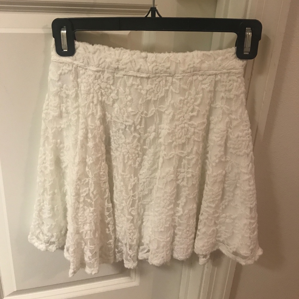 White floral lacy high waisted skater skirt