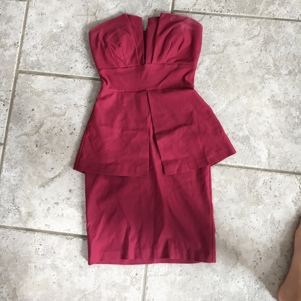 Maroon strapless peplum dress- size S