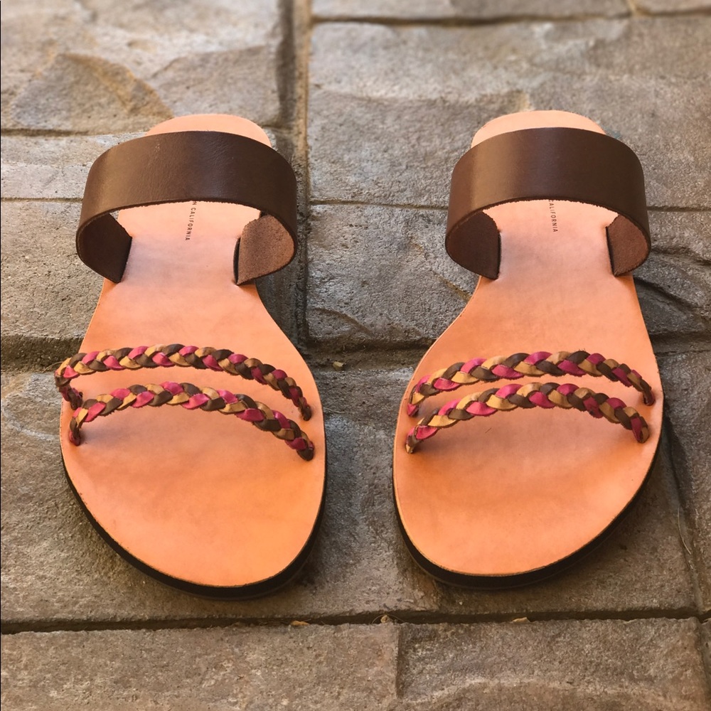 Genuine Leather Braided Rope Flat Slip On Sandals - Picture 2 of 3
