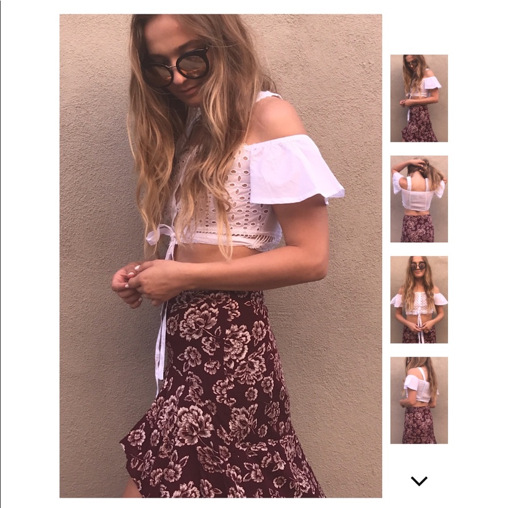 Coachella Eyelet Sleeve Drop Crop Top - Picture 2 of 6