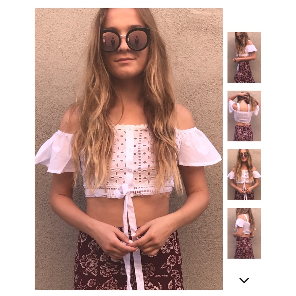 Coachella Eyelet Sleeve Drop Crop Top - Picture 3 of 6