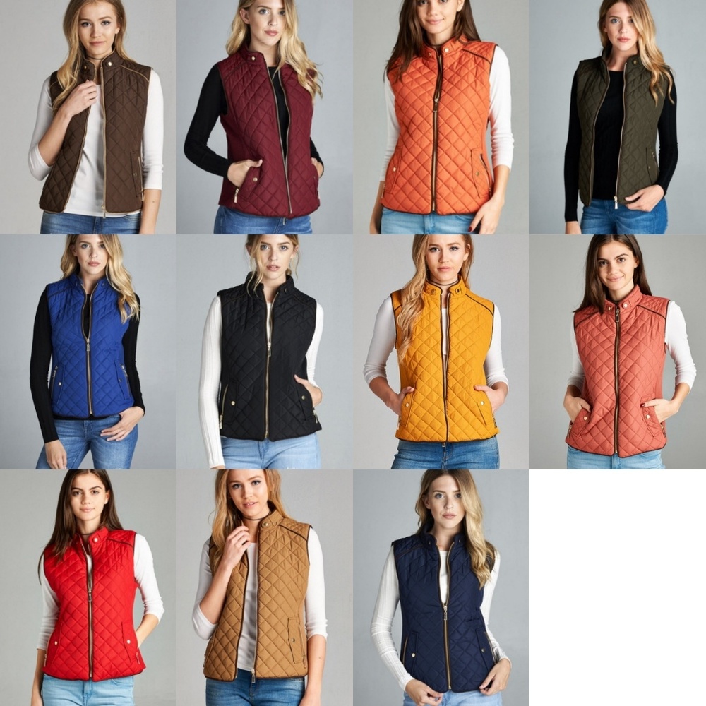 Quilted padded vest Burgundy front zip lightweight - Picture 2 of 5