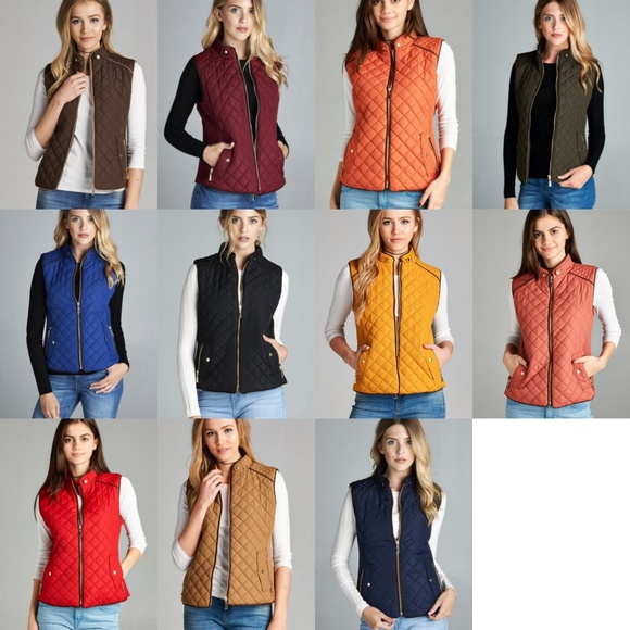 Quilted padded vest Burgundy front zip lightweight - Picture 2 of 5