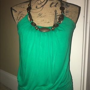 Green top, wooden beads