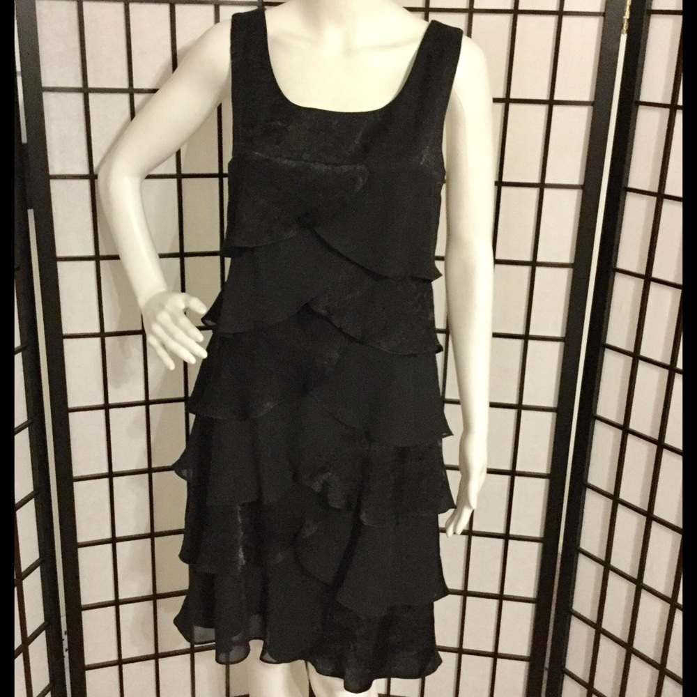 London times scalloped black dress