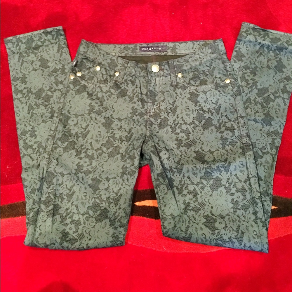 Navy Lace Print Pants