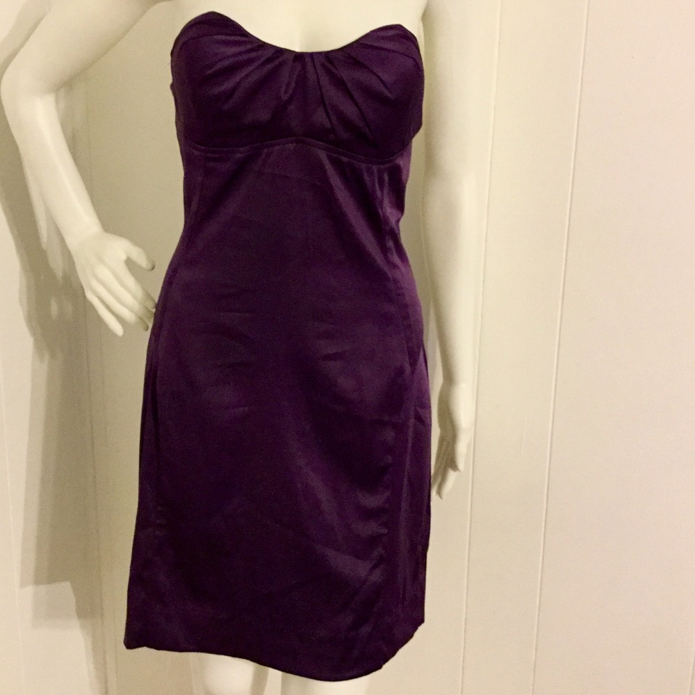 Strapless purple cocktail dress