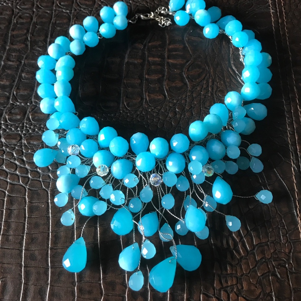 16'+2' extension sky blue Calcedony necklace.