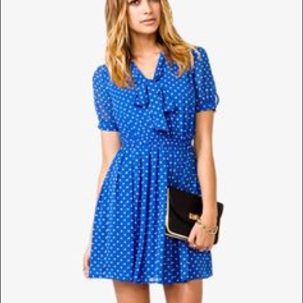 Forever 21 blue and white polka dot dress